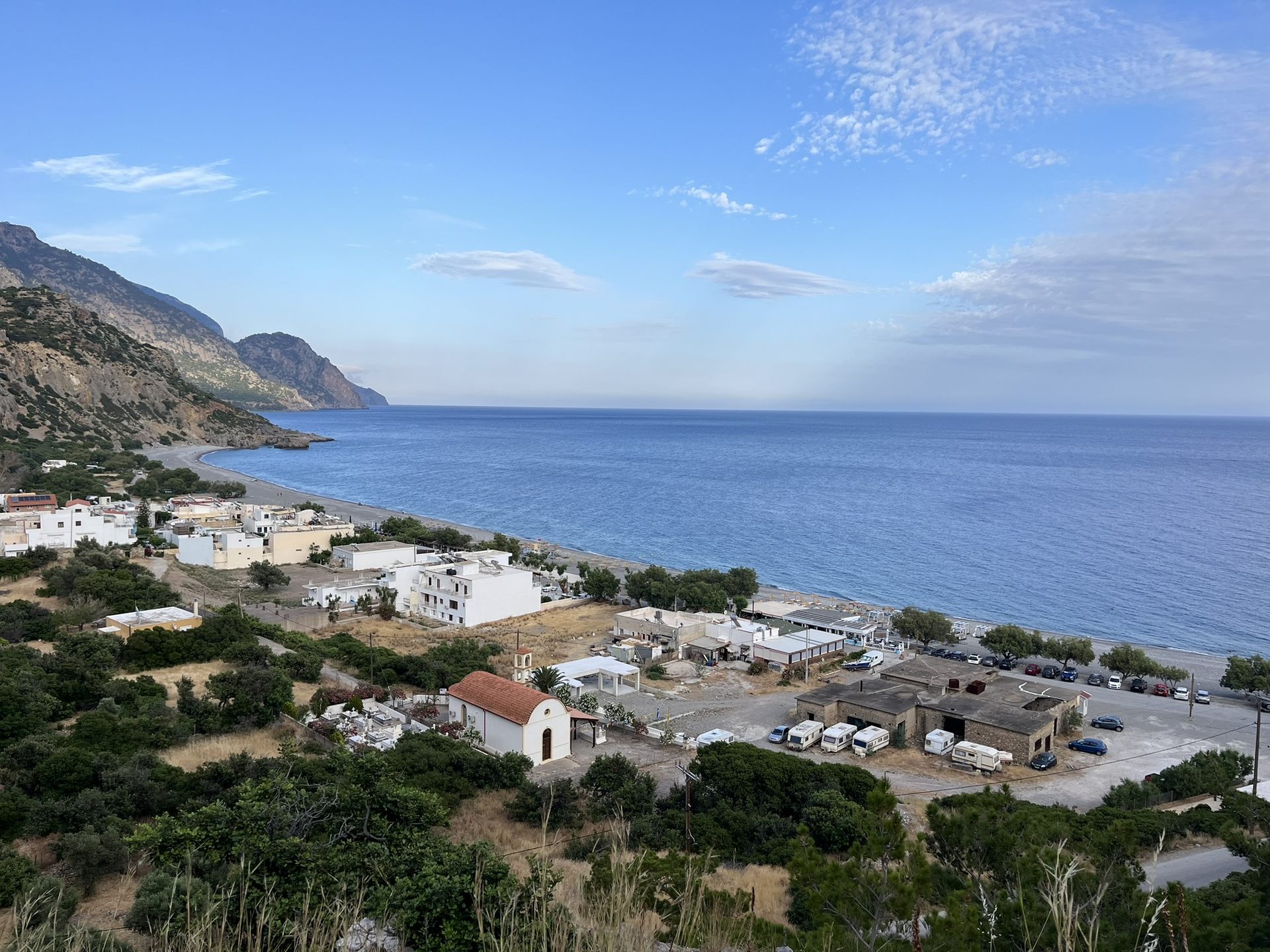 Sougia village, the church and the bay from the hill