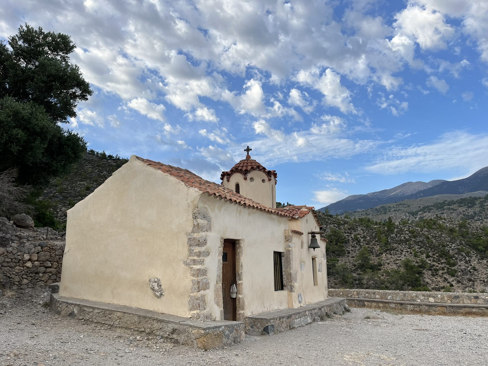 An old whitewashed chapel in the hills