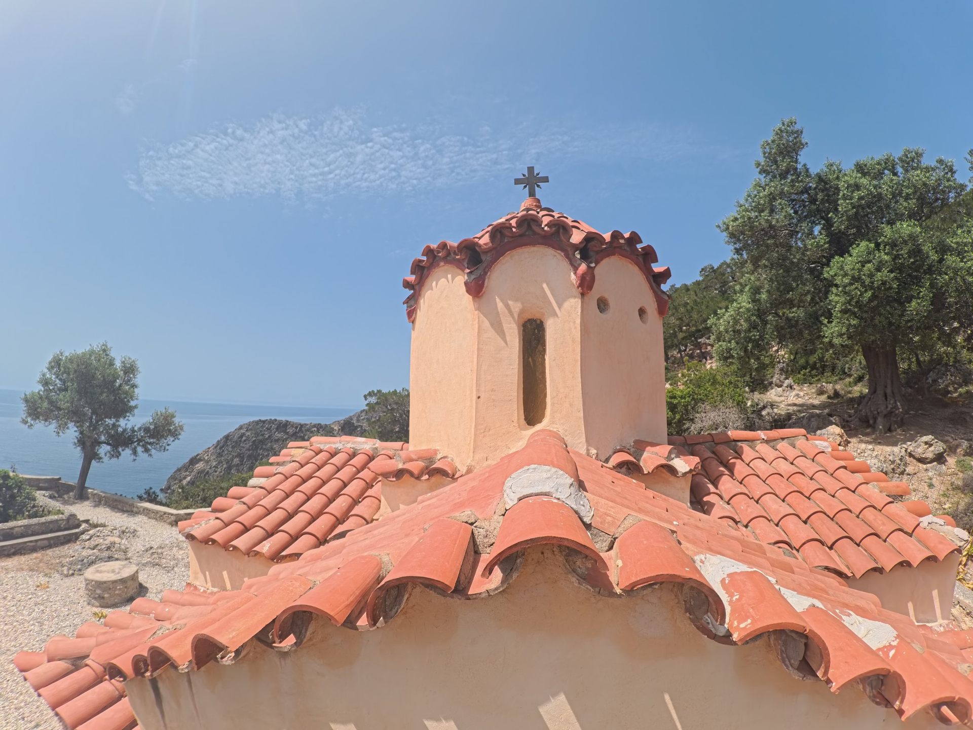 A chapel dome above the sea