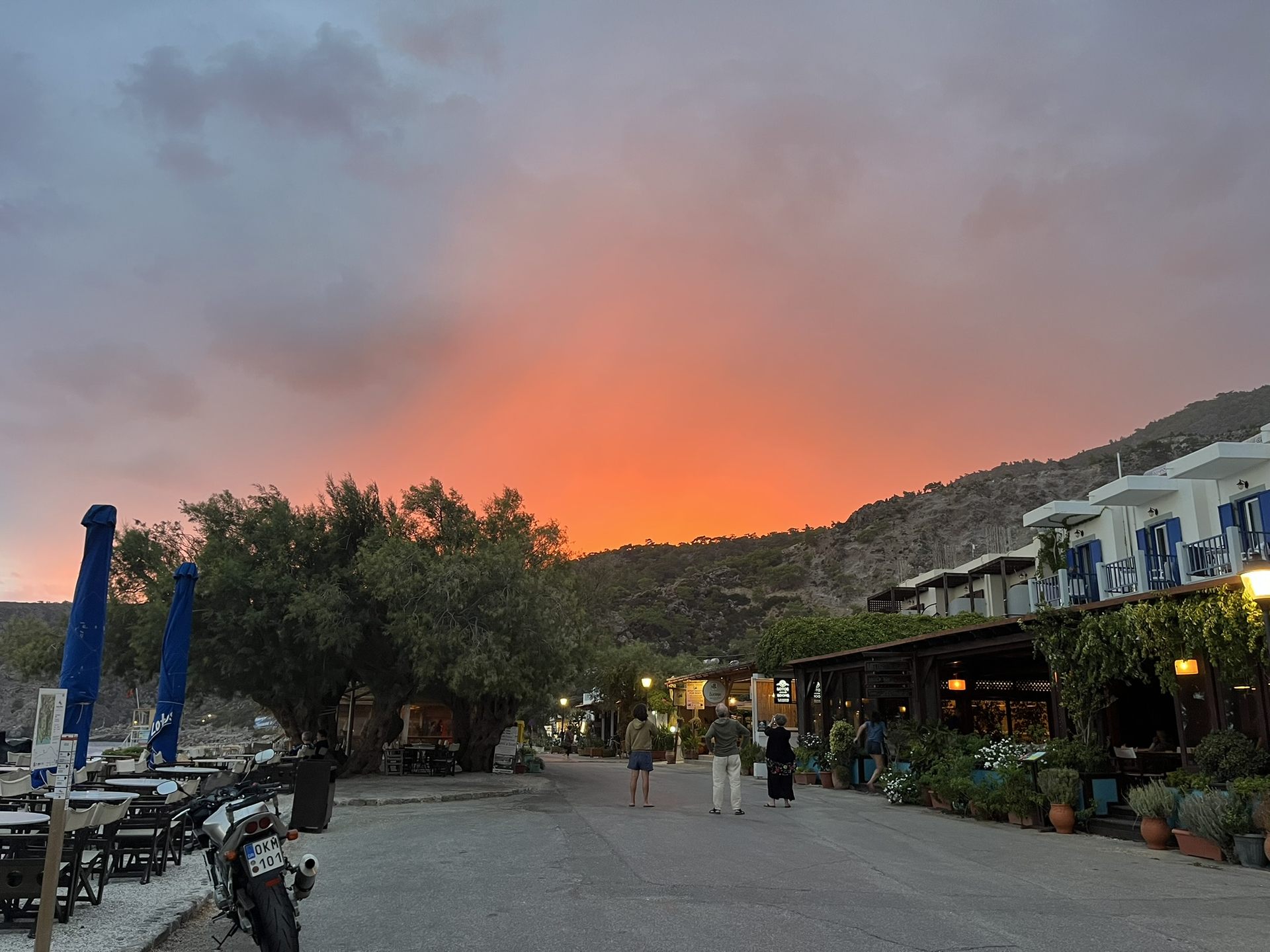 The seafront promenade of Sougia at dusk